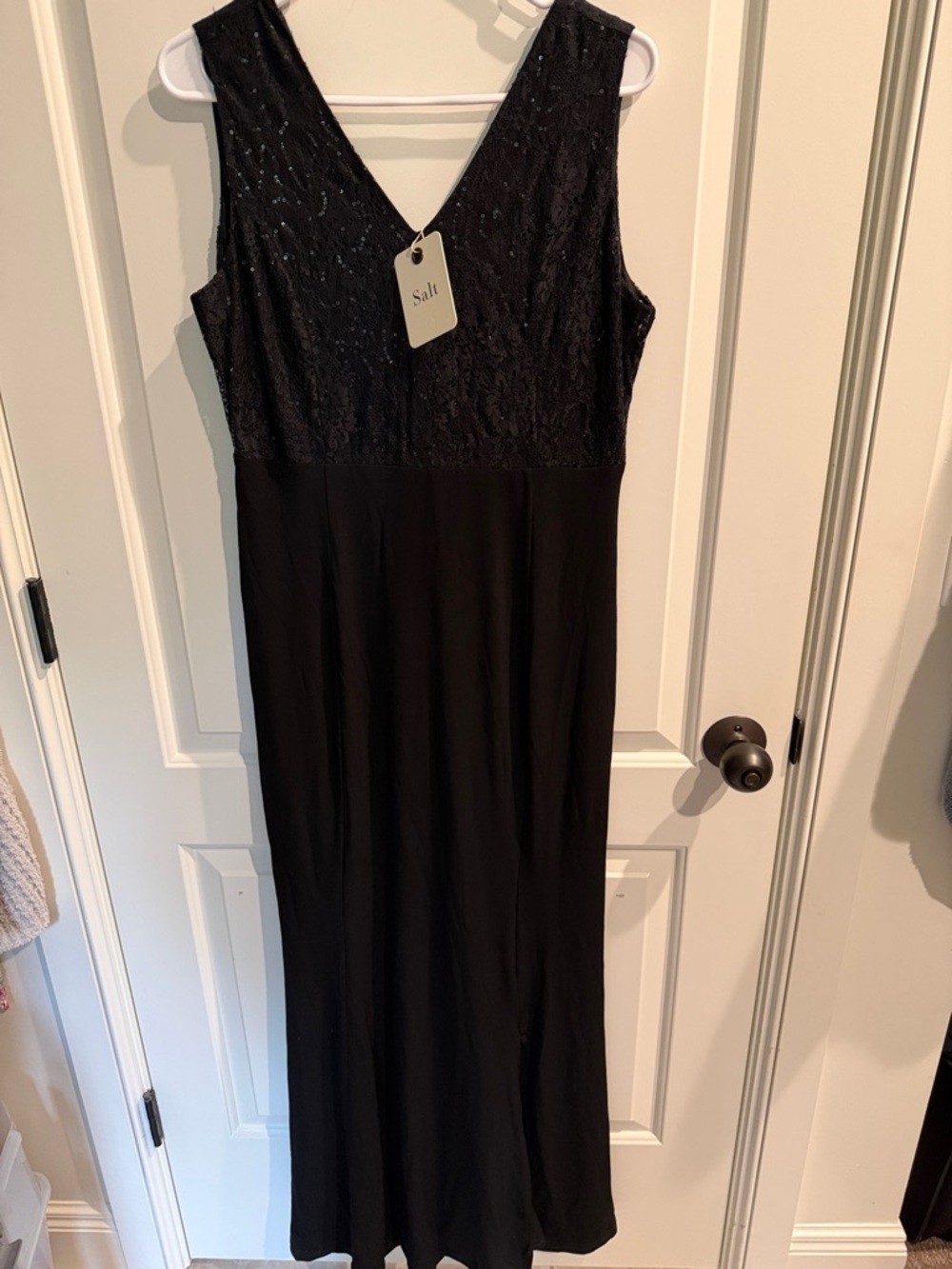 Roolee Salt Black V-Neck Maxi Dress with Lace Bodice